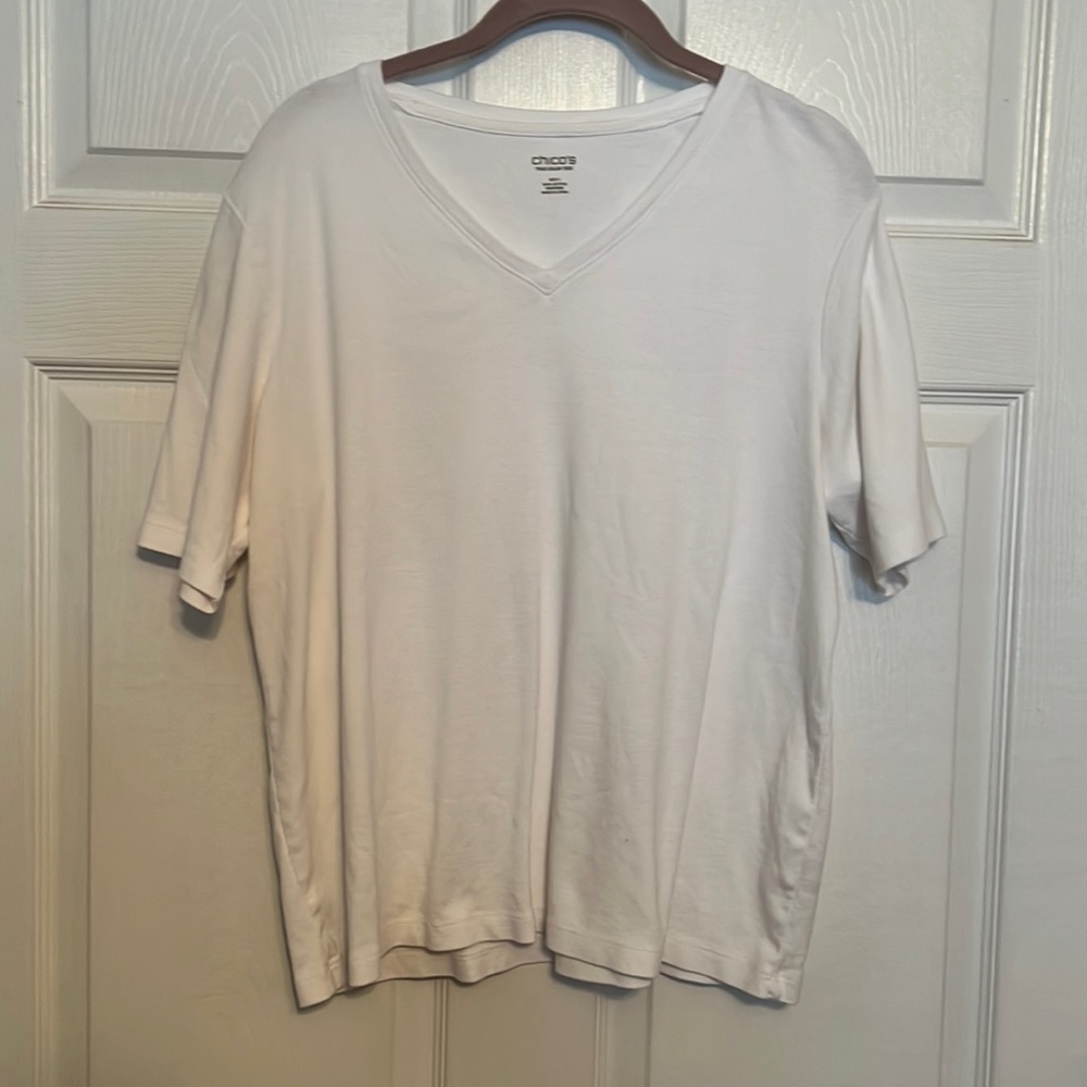 CHICO’S, TRUE COLOR TEES, SIZE 3, (14) 100% COTTON BASIC WHITE, NEW WITHOUT TAGS